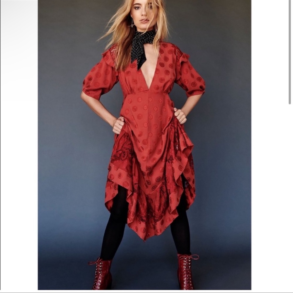 Free People Stevie Bobo Burnt Orange Red Midi Dress - Picture 2 of 14